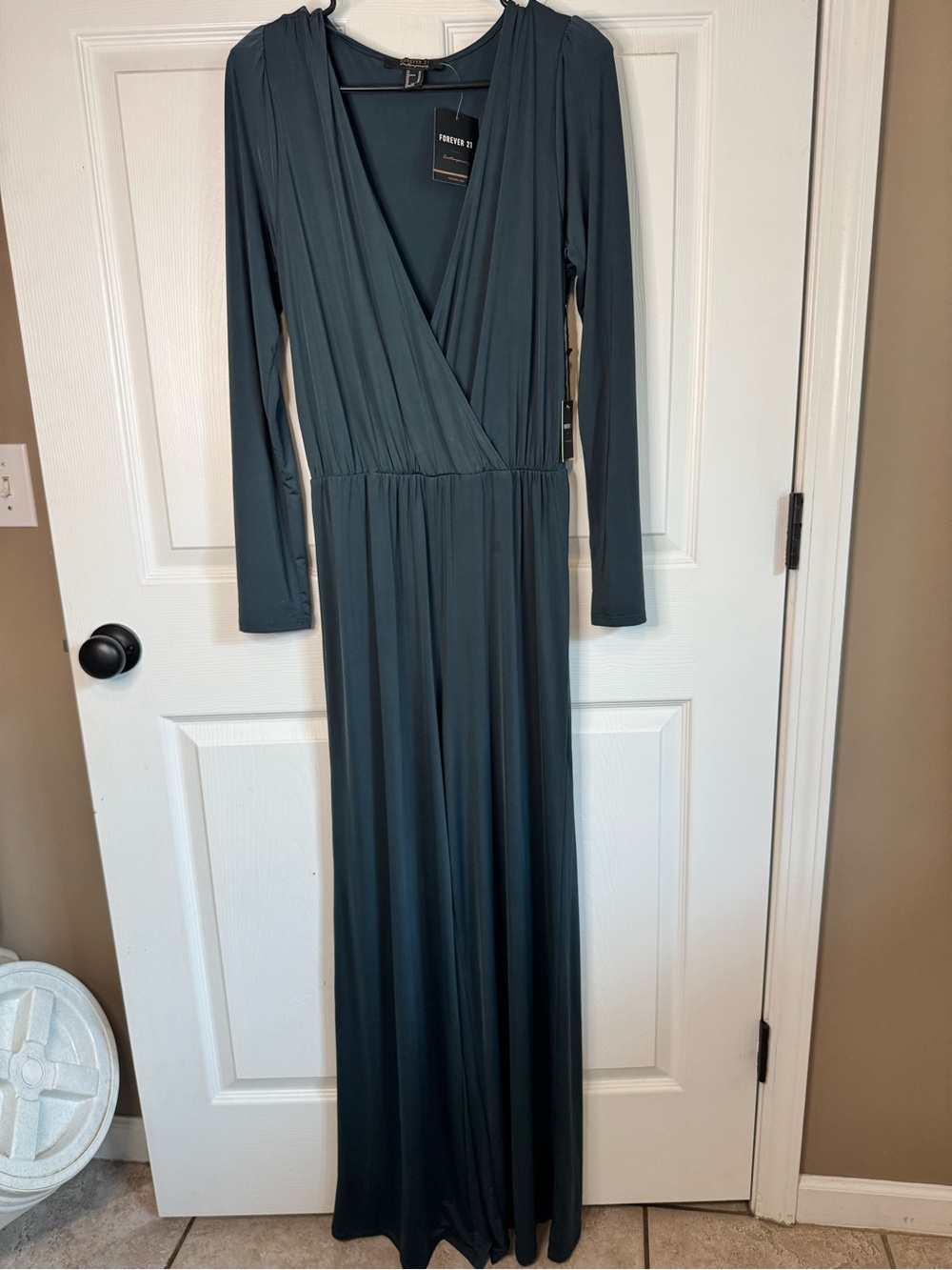 Forever 21 Teal Green Long-Sleeve Jumpsuit